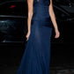 Navy blue simple fashion off-shoulder long chiffon mermaid slim elegant ball gown, evening dress, party dress gh3494
