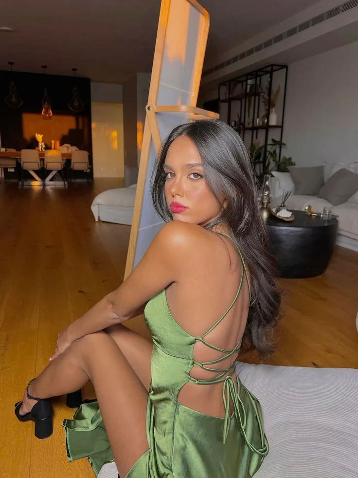 Green/Yellow Fashion Charming Mermaid Spaghetti Straps V Neck Sexy Slit Long Satin Elegant Prom Dress, Evening Dress, Party Dress gh3496