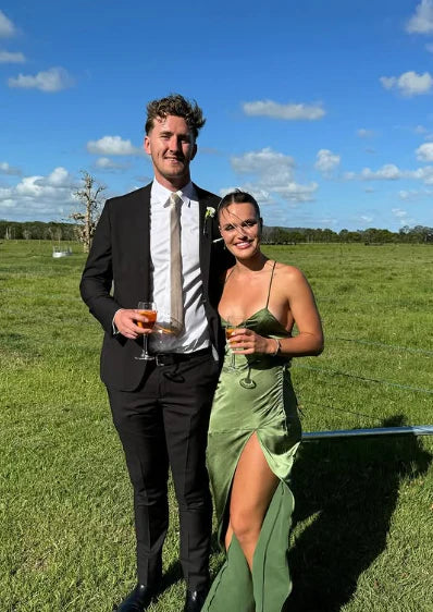 Green/Yellow Fashion Charming Mermaid Spaghetti Straps V Neck Sexy Slit Long Satin Elegant Prom Dress, Evening Dress, Party Dress gh3496