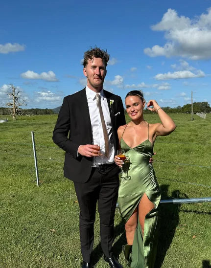 Green/Yellow Fashion Charming Mermaid Spaghetti Straps V Neck Sexy Slit Long Satin Elegant Prom Dress, Evening Dress, Party Dress gh3496