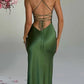 Green/Yellow Fashion Charming Mermaid Spaghetti Straps V Neck Sexy Slit Long Satin Elegant Prom Dress, Evening Dress, Party Dress gh3496