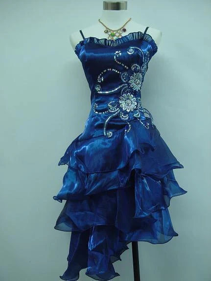 girlhomeshops--Blue/Black Delicate Floral Beaded Short Ruffled Tulle Homecoming Dress gh5635