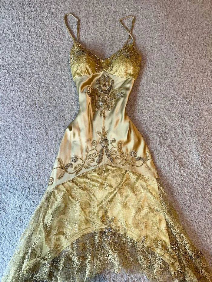 Gold Vintage Fashion Beaded Short Satin Homecoming Dress Birthday Party Dress gh4851