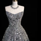Schwarz-Silber, wunderschön, funkelnd, elegant, lang, Pailletten, Tüll, bodenlang, Ballkleid, Abendkleid, gh4378