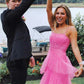 Hot pink elegant fashion long layered tulle bodycon princess ball gown evening dress gh1970