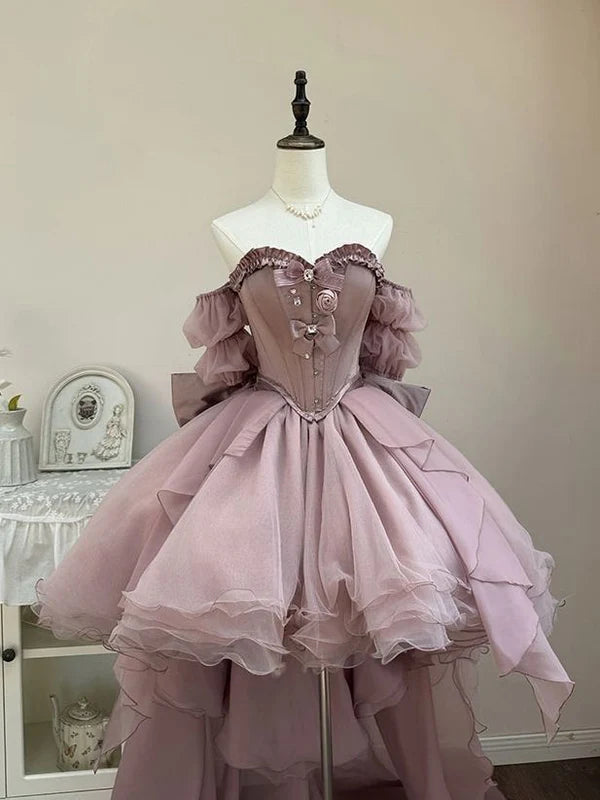 Robe de soirée courte en tulle rose violet, jolie et mignonne, robe de bal, robe d'anniversaire, gh4908