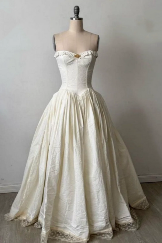 girlhomeshops - Robe de bal longue en dentelle et mousseline, sans bretelles, style vintage, pour mariée (gh5986)