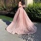 Pink glitter exquisite beading off-shoulder A-line elegant long tulle ball gown evening dress fairy princess dress gh2752