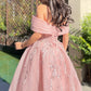 Pink glitter exquisite beading off-shoulder A-line elegant long tulle ball gown evening dress fairy princess dress gh2752