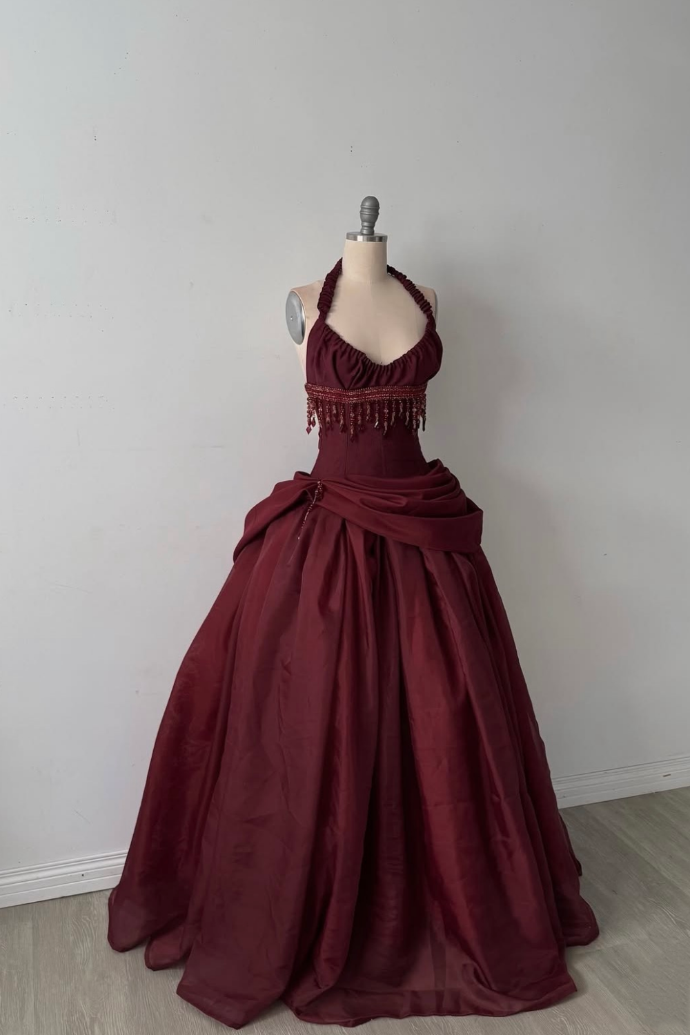 Robe longue vintage bordeaux à perles gh6643
