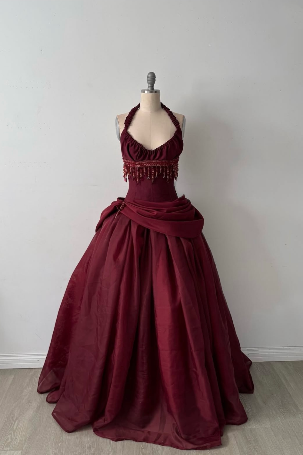 Robe longue vintage bordeaux à perles gh6643