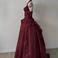 Robe longue vintage bordeaux à perles gh6643
