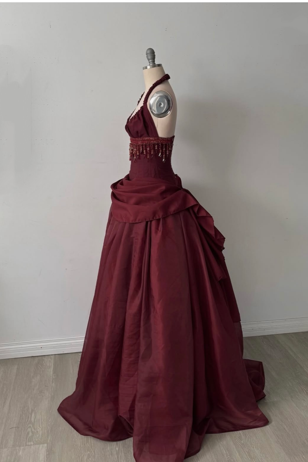 Robe longue vintage bordeaux à perles gh6643