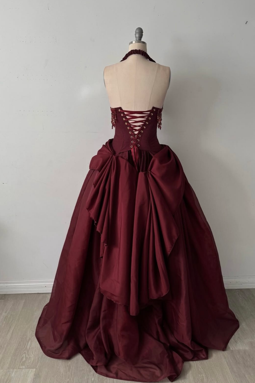 Robe longue vintage bordeaux à perles gh6643
