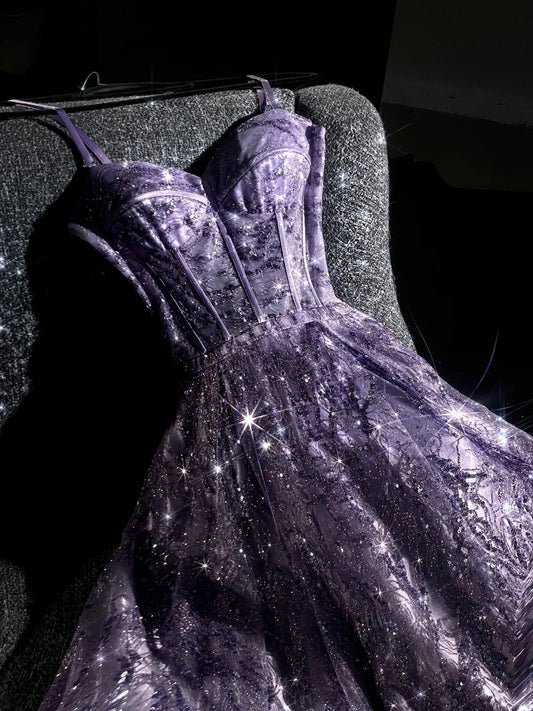 girlhomeshops - Lila wunderschönes, exquisites, mit Perlen besetztes, langes Ballkleid aus Tüll, romantisch und umwerfend für Mädchen, gh5693