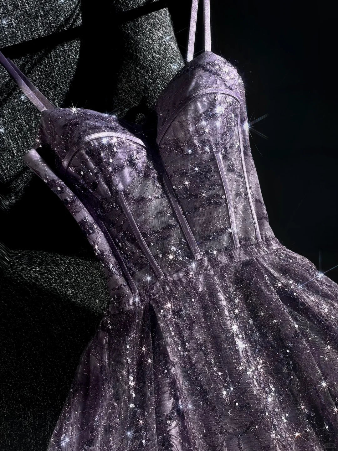 girlhomeshops - Lila wunderschönes, exquisites, mit Perlen besetztes, langes Ballkleid aus Tüll, romantisch und umwerfend für Mädchen, gh5693