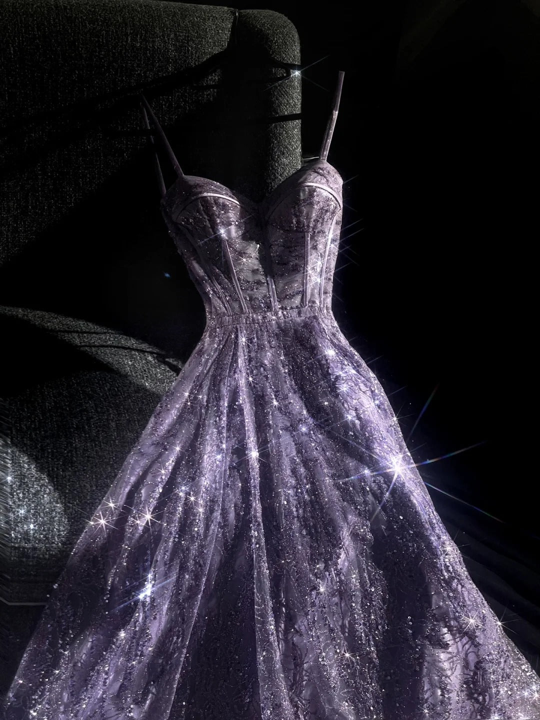 girlhomeshops - Lila wunderschönes, exquisites, mit Perlen besetztes, langes Ballkleid aus Tüll, romantisch und umwerfend für Mädchen, gh5693