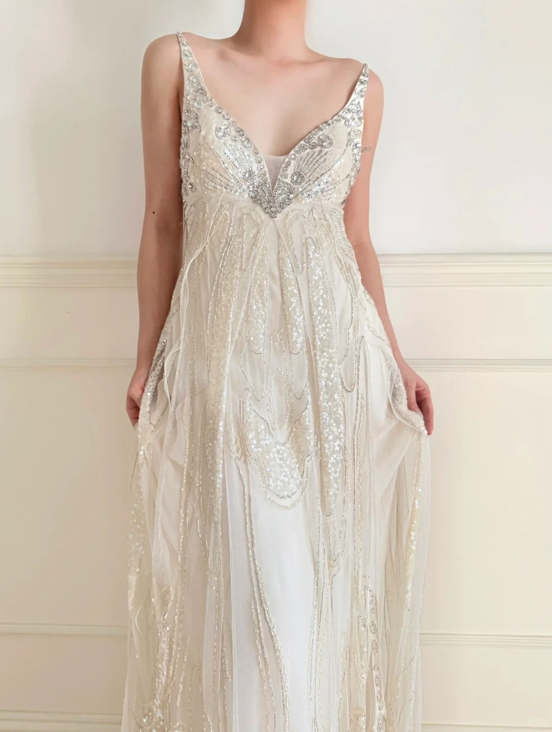 Girlhomeshops-Ivory White Long Beaded Sequin Chiffon Prom Dress Evening Dress Party Dress gh5244