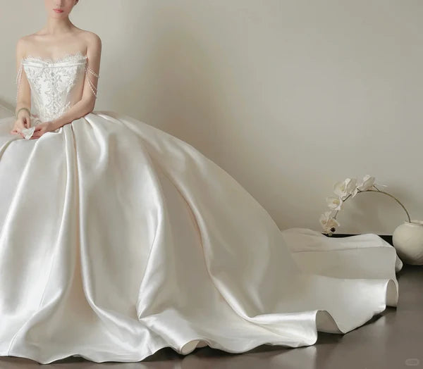 Girlhomeshops - Robe de bal de mariage élégante en satin blanc et tulle gh5435