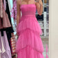 Hot pink elegant fashion long layered tulle bodycon princess ball gown evening dress gh1970