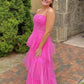 Hot pink elegant fashion long layered tulle bodycon princess ball gown evening dress gh1970