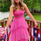 Hot pink elegant fashion long layered tulle bodycon princess ball gown evening dress gh1970