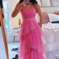 Hot pink elegant fashion long layered tulle bodycon princess ball gown evening dress gh1970