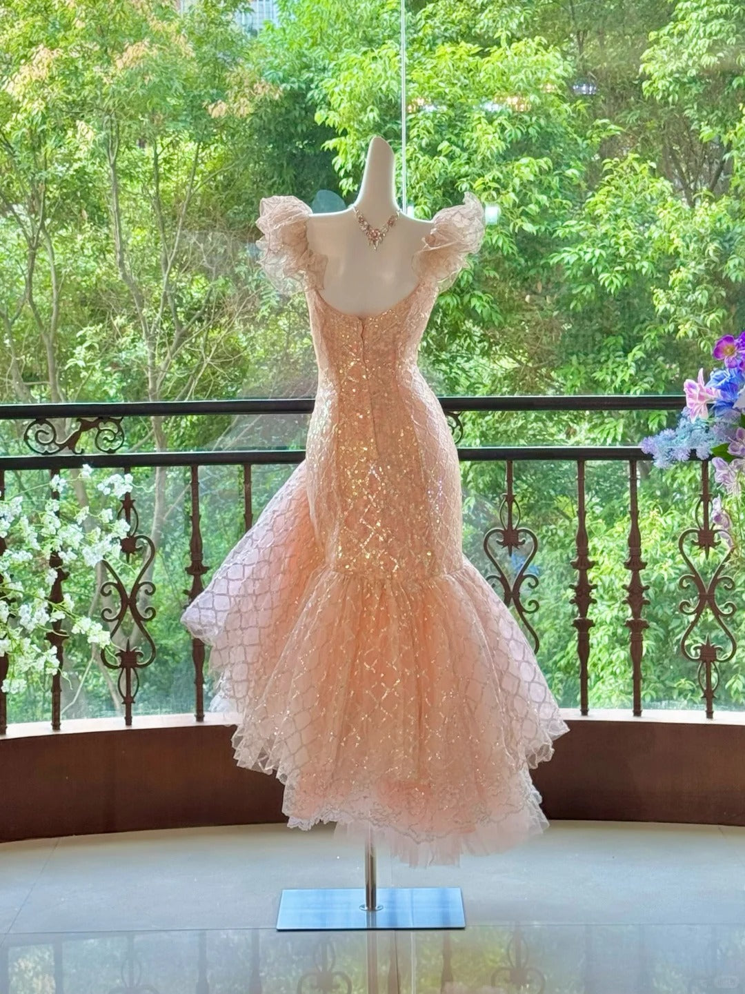 Girlhomeshops-Pink Gorgeous Elegant Shiny Long Mermaid Tulle Quinceanera Dresses Ball Gown Graduation Dress Princess gh5003