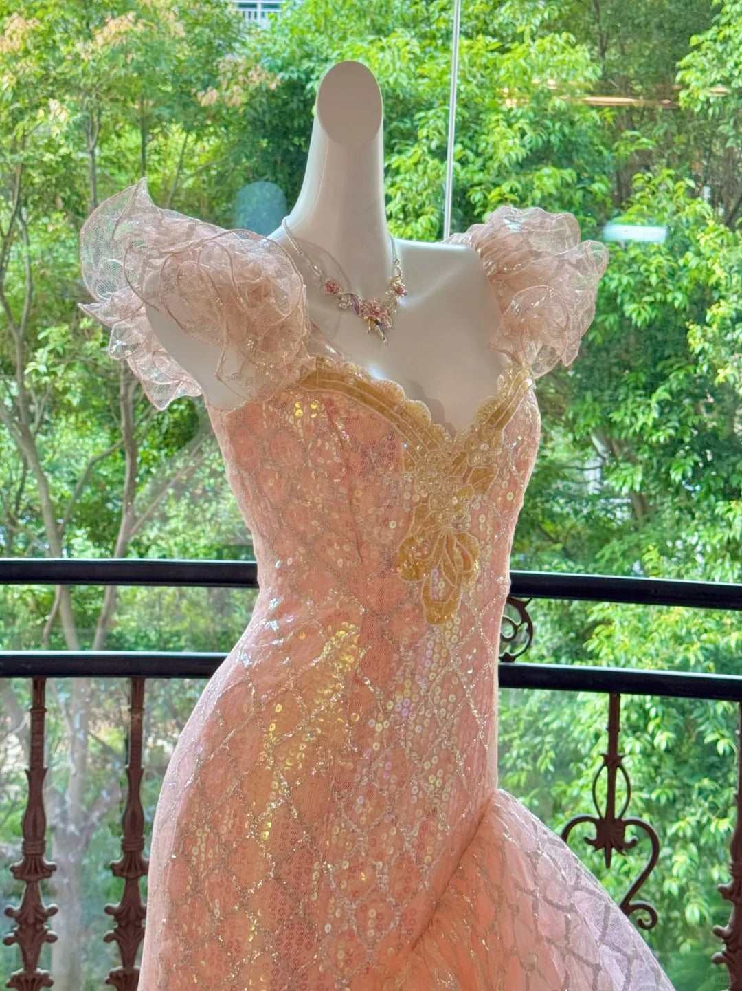 Girlhomeshops-Pink Gorgeous Elegant Shiny Long Mermaid Tulle Quinceanera Dresses Ball Gown Graduation Dress Princess gh5003