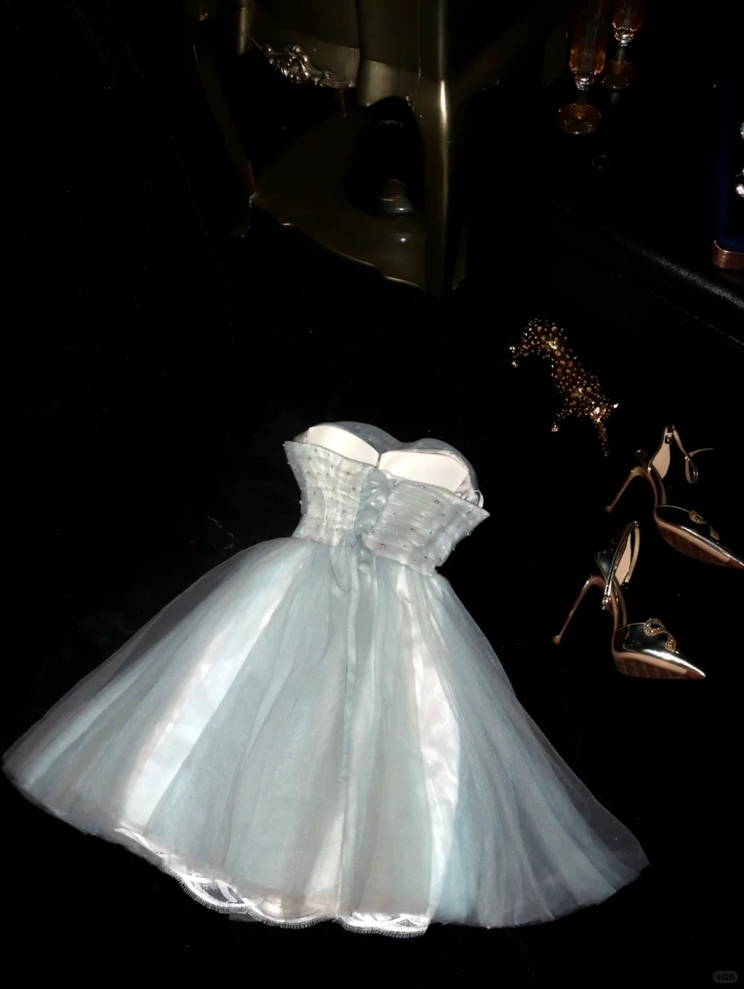 Tiffany blue tulle beaded tulle short homecoming dress prom dress evening dress gh4388