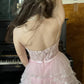 Pink shiny elegant off-shoulder sweet ruffle long tulle tiered ball gown, evening dress, party dress gh3536