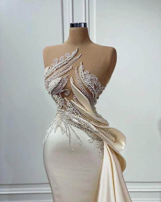 Champagne color gorgeous exquisite beading long elegant evening gown sexy formal prom dress party dress gh2177