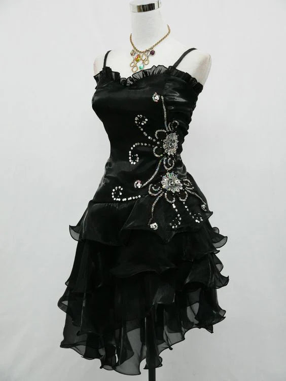 Black vintage fashion exquisite beaded short mini tulle prom dress homecoming dress evening dress party dress gh3484