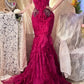 Pink Beaded Beautiful Mermaid Long Chiffon Ball Gown Evening Dress Party Dress gh4442