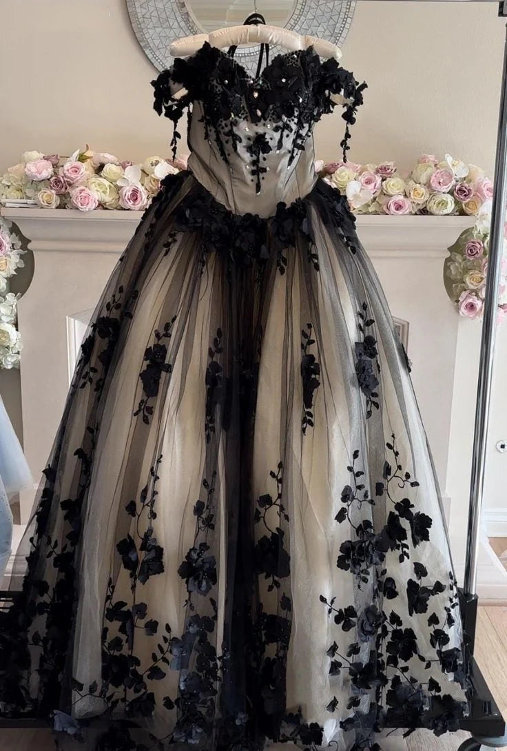 Robe de soirée en tulle rouge magnifique et exquise avec des appliques florales douces et longues gh3345