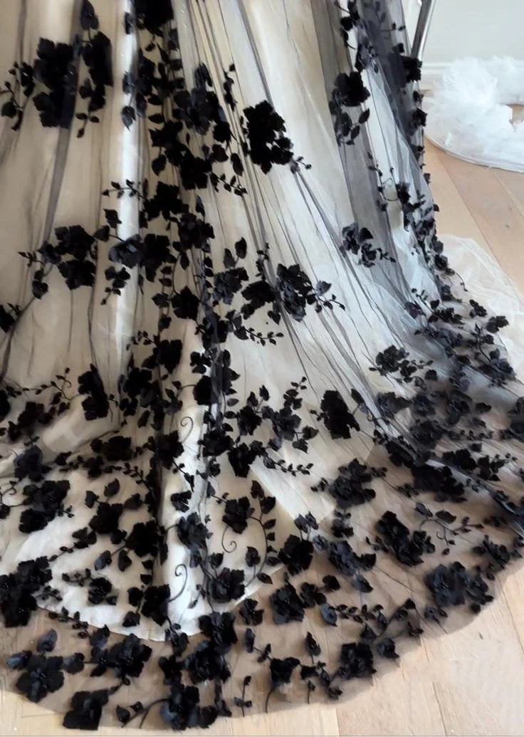 Robe de soirée en tulle rouge magnifique et exquise avec des appliques florales douces et longues gh3345