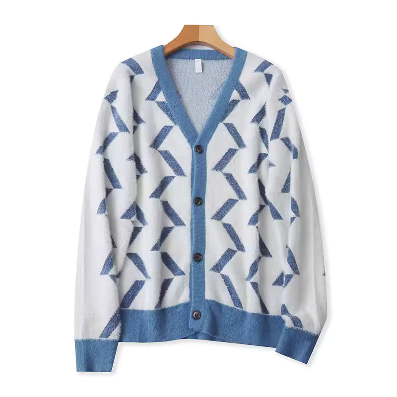 Spring and Autumn Single-Breasted Mohair V-Neck Sweater - Stylish, Slimming, Flowy, Casual Cardigan/Outerwear  11379