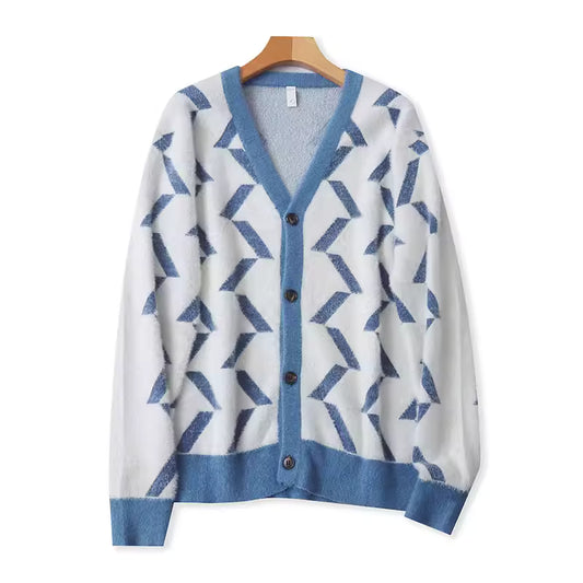 Spring and Autumn Single-Breasted Mohair V-Neck Sweater - Stylish, Slimming, Flowy, Casual Cardigan/Outerwear  11379