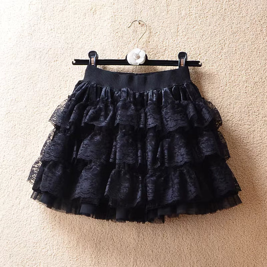 Women's velvet mini skirt, autumn/winter cake skirt, lace midi skirt, A-line high-waisted base layer, petite size  11365