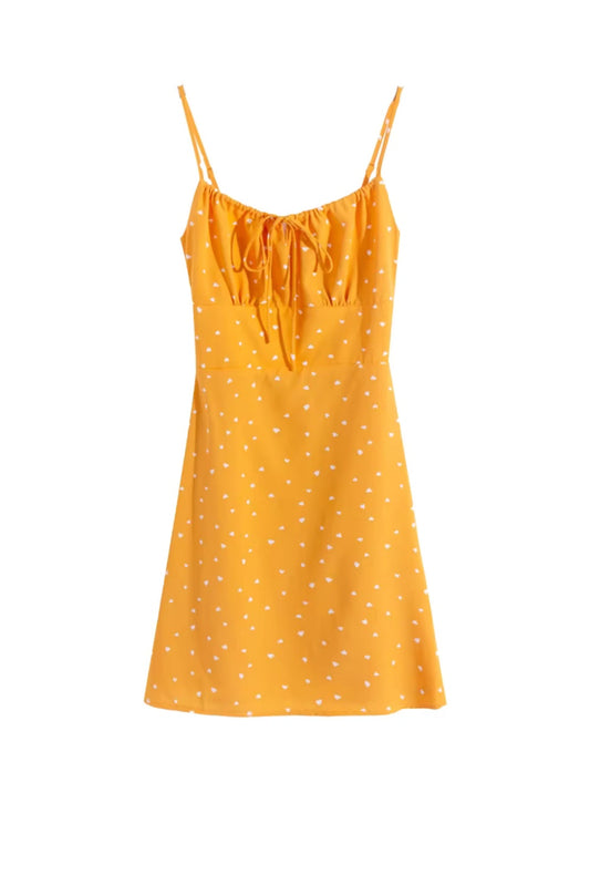 French retro sweet and spicy girly heart pattern slim-fit suspender dress travel vacation backless short dress women's 11399