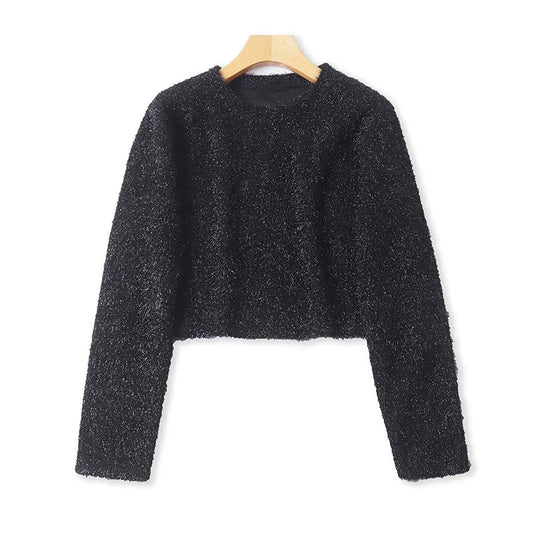 New Spring/Autumn Fashionable Soft and Shiny Long-Sleeved Top for Women, Slimming and Elegant High-Waisted Casual Short Jacket  11380