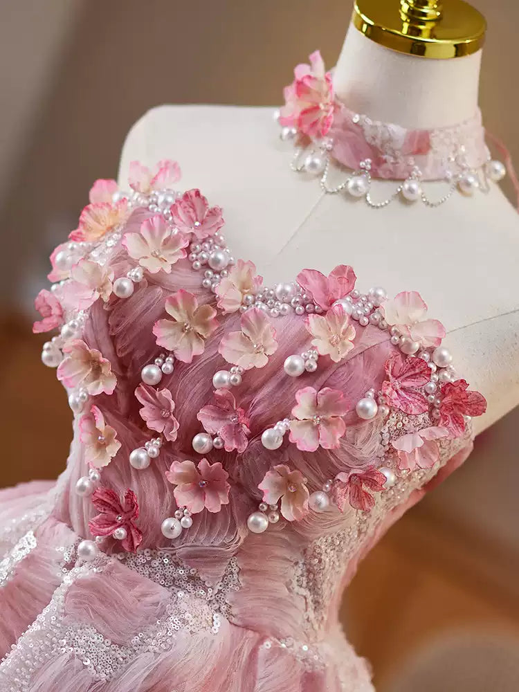 Rosa flauschiges süßes Mädchen kurzes Ballkleid Homecoming-Kleid Party Geburtstagsparty Tube Top Prinzessinnenkleid gh4605