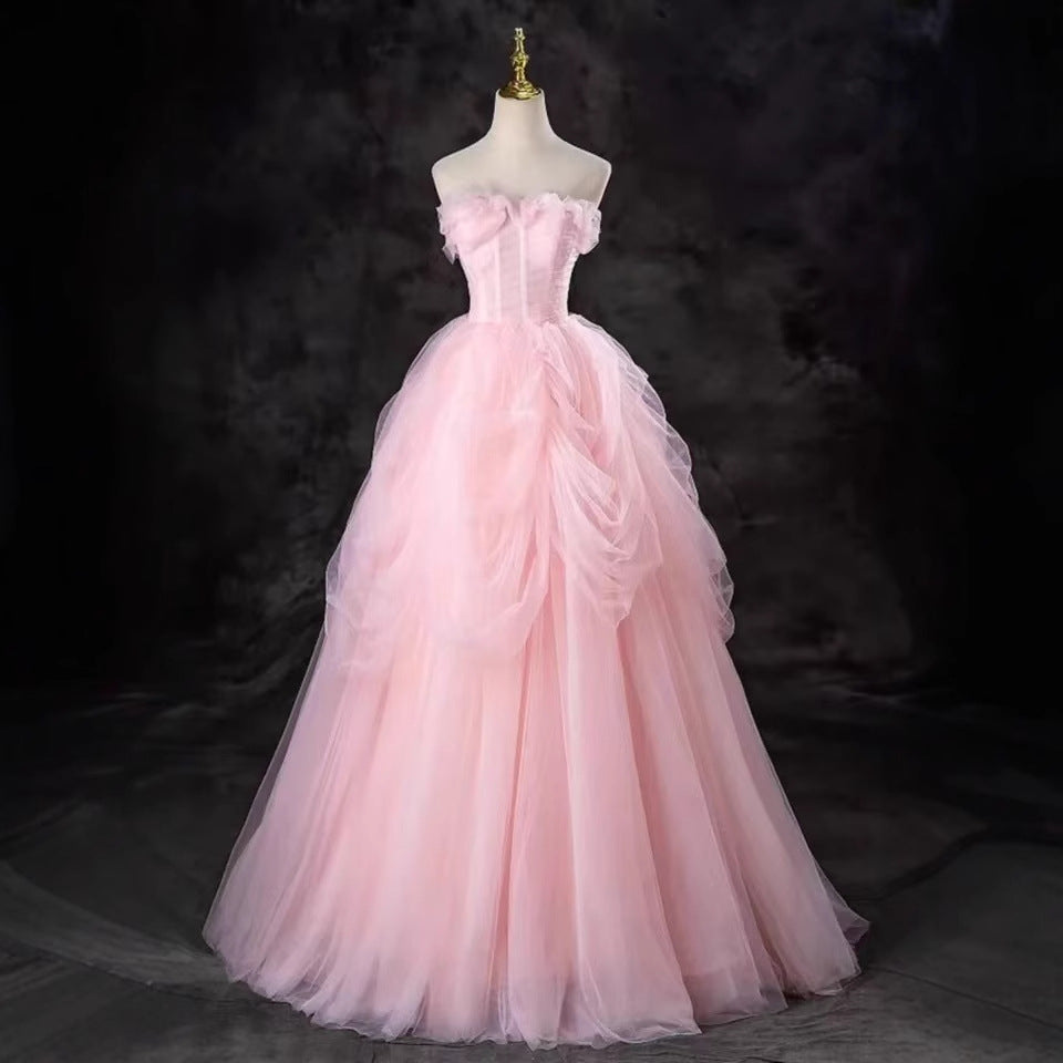 Robe de soirée longue en tulle rose élégante et tendance, robe de bal, gh4886
