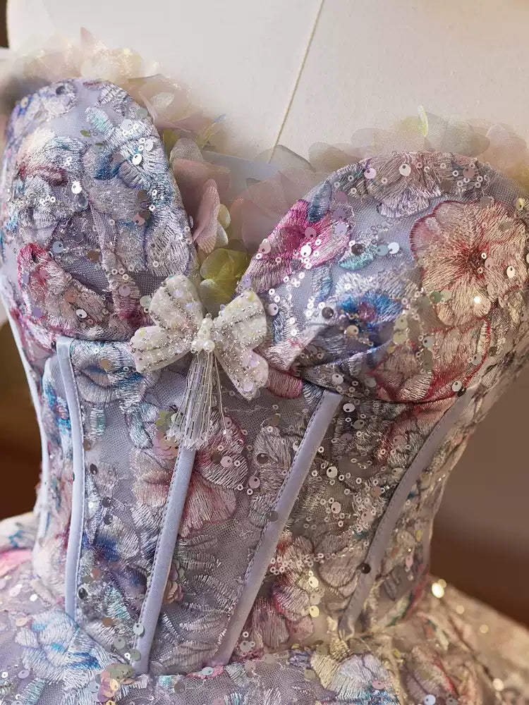 Blue purple short puffy homecoming dress party birthday party mesh French dress princess dress prom dress gh4604