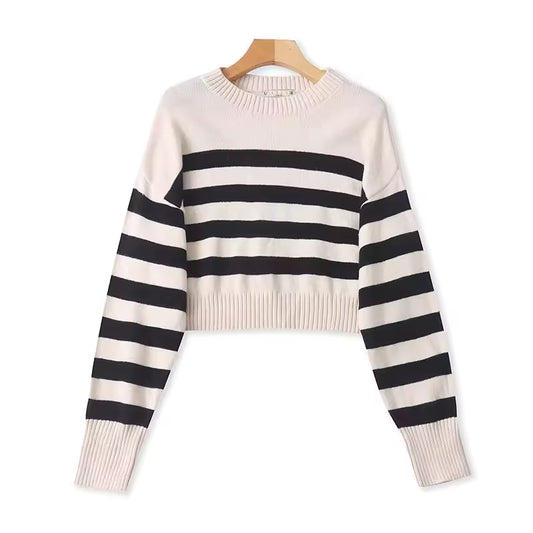 New Spring/Autumn Fashion Striped Color-Blocked Long-Sleeved Sweater Cardigan for Women - Elegant and Casual Knitwear  11391