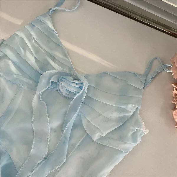 Light blue ruffle floral pleated short homecoming dress prom dress birthday dress gh4616