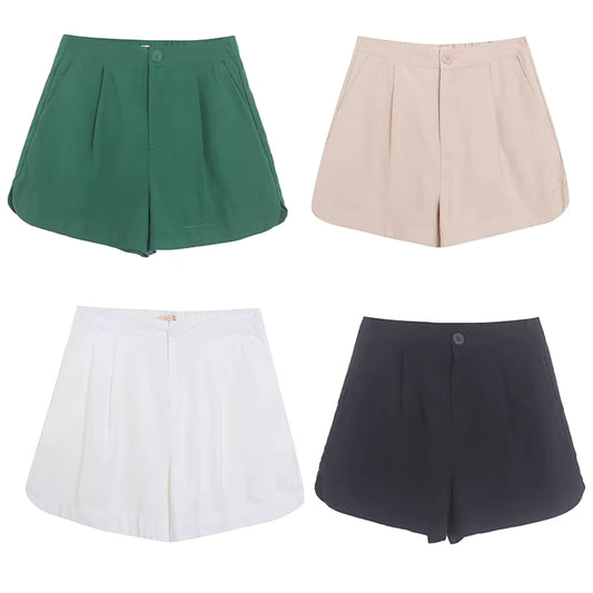 Summer outerwear solid color cotton high-waisted wide-leg pants short style elegant slimming A-line style leg-lengthening casual pants 11370