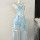 Light blue ruffle floral pleated short homecoming dress prom dress birthday dress gh4616
