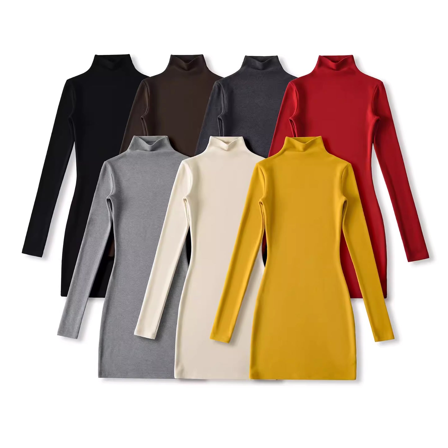 Fleece-lined turtleneck long-sleeved dress for women, slim fit, bodycon, figure-hugging, mature style short skirt. 11393