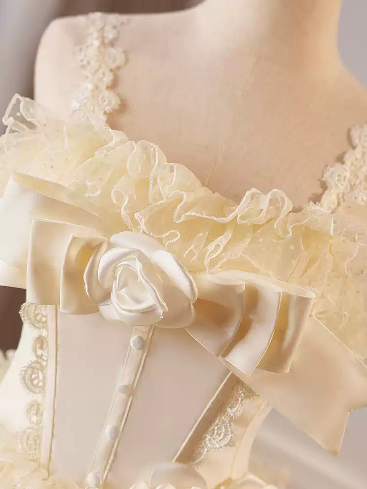 Gelbes kurzes Heimkehrkleid Lolita-Prinzessinnenkleid leichtes Luxus-Kuchenkleid Geburtstagsparty-Tanzkleid gh4607